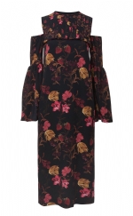 Floral dress with tucks neck