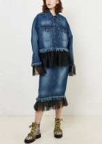Gathered demin jacket with flare hem 