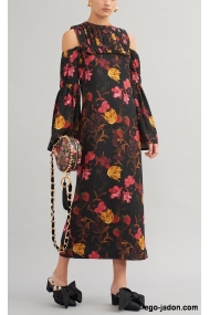 Floral dress with tucks neck