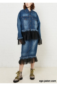 Gathered demin jacket with flare hem